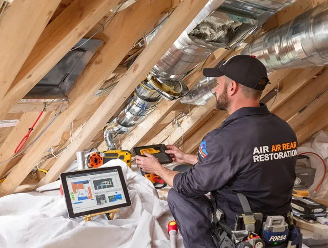Tiverton Air Duct Cleaning technician performing precise duct repair work in Tiverton