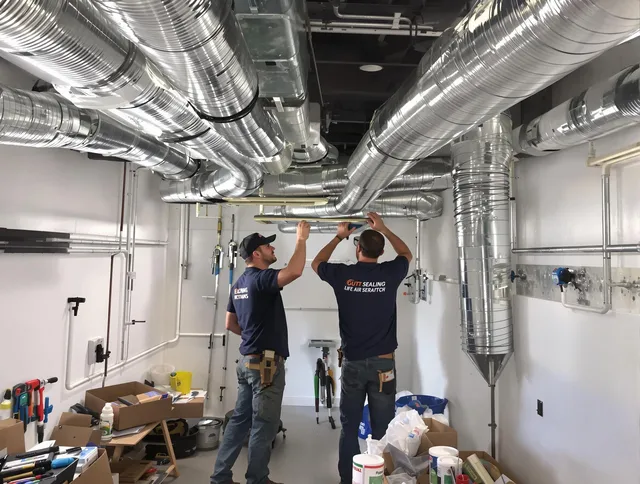 Tiverton Air Duct Cleaning technician applying professional duct sealing solutions in Tiverton
