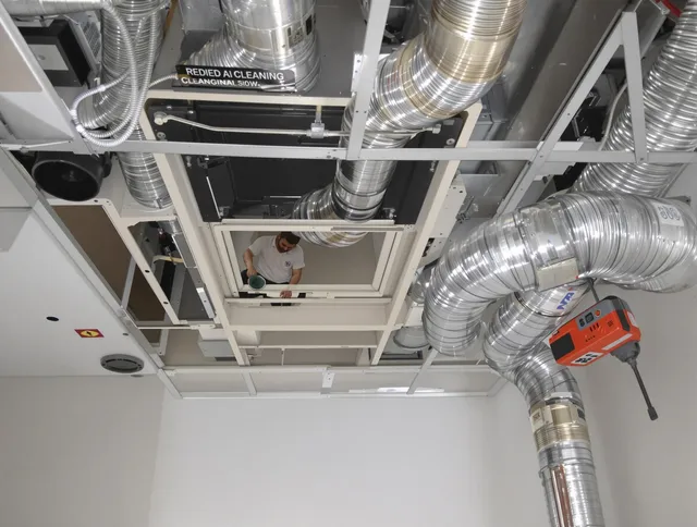 Tiverton Air Duct Cleaning technician performing detailed central duct system cleaning in Tiverton