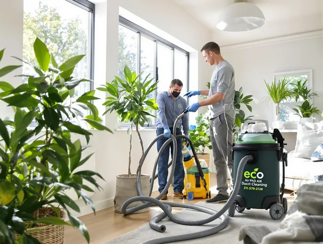 Tiverton Air Duct Cleaning technician performing eco-friendly duct cleaning using sustainable methods in Tiverton