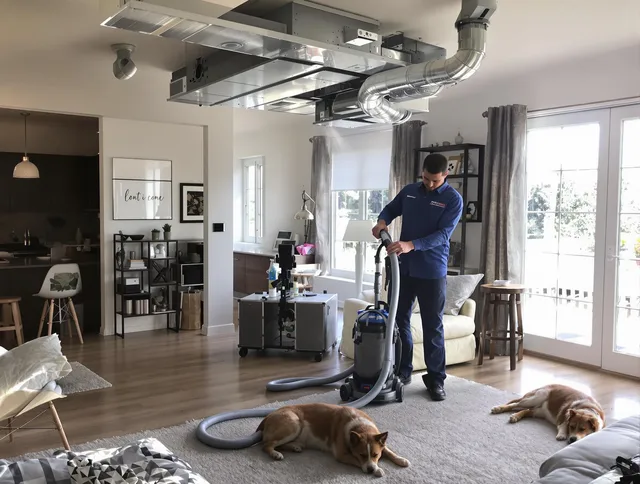 Tiverton Air Duct Cleaning technician performing detailed indoor duct cleaning for improved air quality in Tiverton
