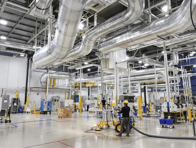 Tiverton Air Duct Cleaning team performing comprehensive industrial duct cleaning at a large facility in Tiverton